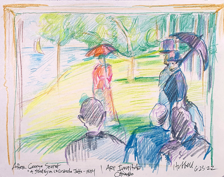 Ken Hubbell sketch of George Seurat’s famous picnic.