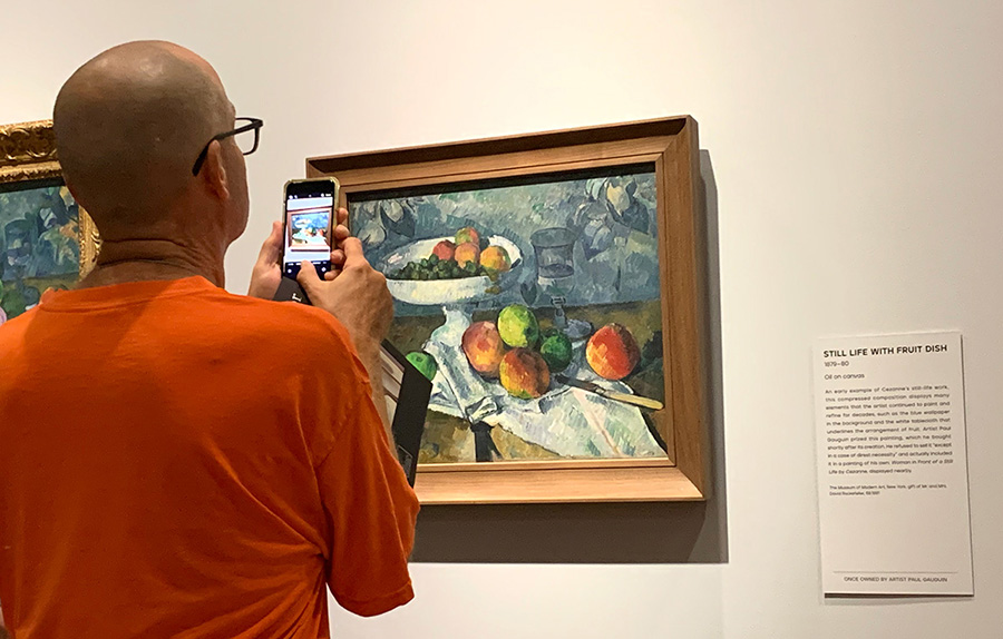 Man taking photo of Cezanne painting.